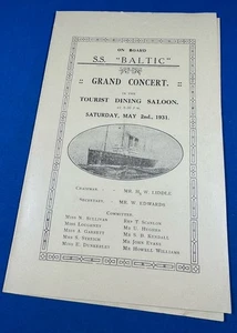 1931 Ocean Liner S.S. BALTIC Grand Concert Pamphlet, Tourist Dining Saloon 8x5" - Picture 1 of 6