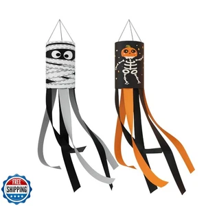 Ylapagne 2er Pack Halloween Windsack Flagge Geist Mumie Kürbis Skele - Bild 1 von 5