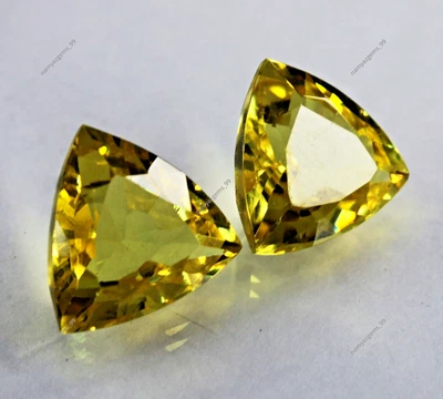 Par de piedras preciosas sueltas certificadas corte trillón amarillo zafiro natural de 18 quilates Foto 1 de 4