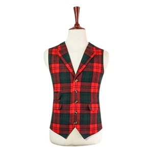 Mens 46R Red Green Tartan Plaid Wool Vest Waistcoat Formal Wedding Christmas - Picture 1 of 8