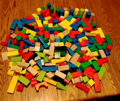 Lot of 235 Pieces Classic Wooden Kids Building Blocks Colorful Shapes 9 Pounds - Image 1 of 3