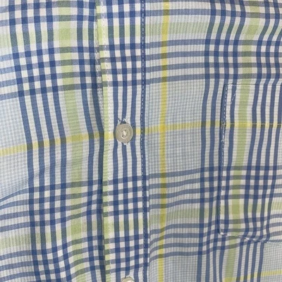 Haggar Men’s Plaid Short Sleeve Button-Up Shirt Size L Blue Yellow Casual - Image 1 of 4
