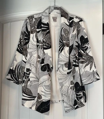 NEW NWT Chico’s Multi Leafy Animal Print 3/4 Sleeve Draped Blazer Sz 1 Medium - Image 1 of 4