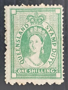 1872 Queensland Australia 1/- Grn Chalon Stamp Duty Burele Band at back MUH £225 - Picture 1 of 2