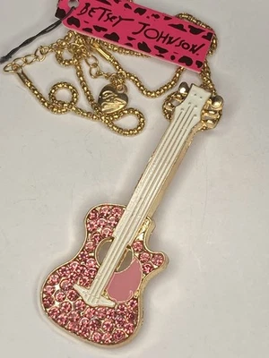 Collar Guitarra Betsey Johnson Oro Cristal Bebé Rosa Rock N Roll Estrás Foto 1 de 2
