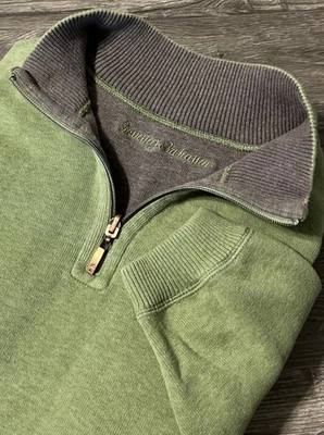 Tommy Bahama 男式翻盖侧双面半拉链运动衫灰色/绿色 3XL 码 — 第 1/4 张图片