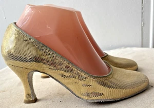 Paoul Gold Ballroom Shoes Dance Heels Womens sz 37 Italy EUC - Picture 1 of 9