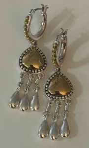 Vintage Liz Claiborne Gold Tone Silver Tone Dangle Earrings Lever - Picture 1 of 8