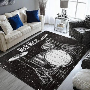 Music Area Rugs 5x7 Rug for Living Room Drum Set Vintage Area Rug Non Slip Bl... - Foto 1 di 7