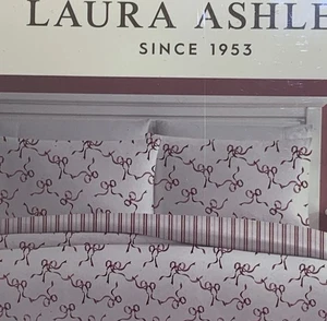 10 Piece Laura Ashley Christmas Bedding QUEEN Red & White NEW W Tags - Picture 1 of 6