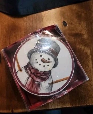 St Nicholas Square Set of 4 Yuletide Drink Coasters Snowman Winter Holiday NEW - Image 1 of 3