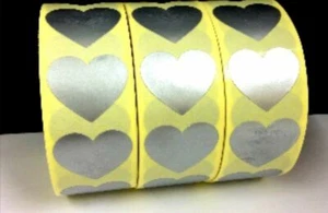 Silver Heart Stickers 27 x 24mm From 10 - 100 Stickers - Picture 1 of 1
