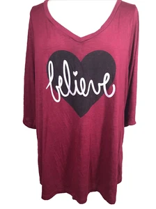 Torrid Women's Top Size 2X Red BELIEVE Jersey Long Sleeve Tee Sheer Back Panel - Picture 1 of 10