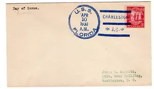 #683 Carolina - Charleston SC 1930 FDC - Gorham Unofficial USS Florida Navy CCL - Picture 1 of 2