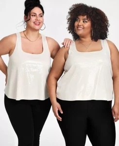 Nina Parker OATMEAL Women's Trendy Plus Size Sequined Tank Top, US 4X - Picture 1 of 1