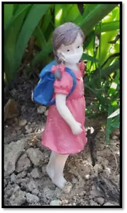 Miniature Girl Abby Goes To School wearing a Mask WS 2098 Fairy Garden - Picture 1 of 12