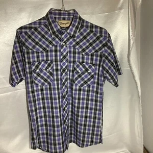 Wrangler Shirt Herren L lila kurzärmelig Perle Schnappschnappsäge Zahn kariert - Bild 1 von 2