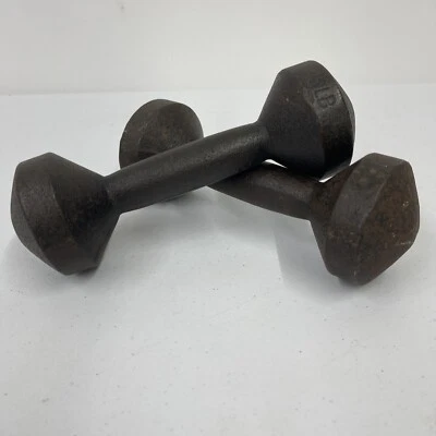 PAR DE PESAS DE MANO VINTAGE CON BARRA SIN MARCA 5 LB CABEZA REDONDA HIERRO ARTE Foto 1 de 4