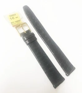 Time Fashion Genuine Original Croco 16mm Brown Leather Gold Buckle Watch Band - Picture 1 of 4