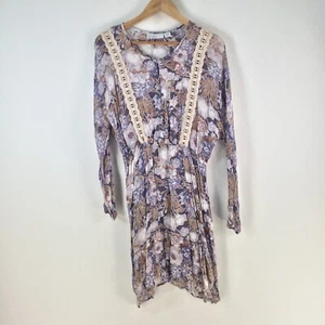 Wish dress womens 10 fit flare purple floral long sleeve viscose 113059 - Picture 1 of 10