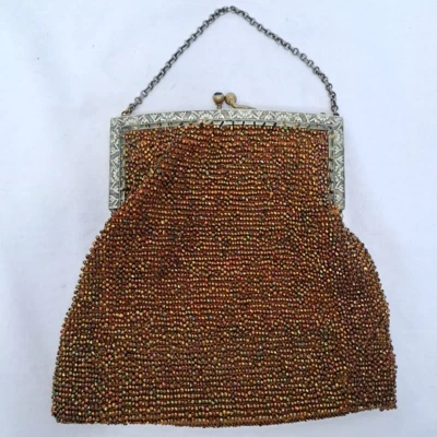Antique Vintage Beaded Evening Purse Art Deco Flapper Ornate Brass Frame Jeweled - Image 1 of 4
