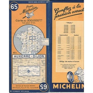 CARTE Michelin N°65 AUXERRE-DIJON Nuits-St-Georges Aubigny Joigny Sancerre 1947 - Imagen 1 de 5