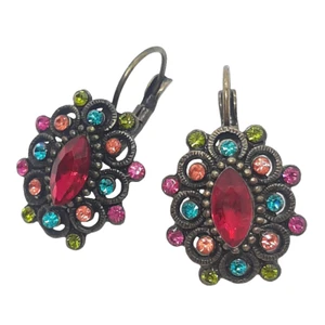 orecchini monachella tono anticato fiore strass multicolor - Picture 1 of 1