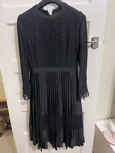 Ted Baker Looez Lace Trim Pleated Midi Dress, Black Size 2 - Picture 1 of 4