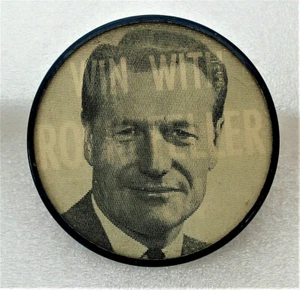 Win With Rockefeller Presidential Pictorial Prod Flicker Button Pin NOS Neu 1964 - Bild 1 von 4