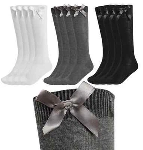 3,6,12 PAIRS COTTON KNEE HIGH SOCKS CHILDREN KIDS SCHOOL SOCKS WITH BOW DETALING - Picture 1 of 11