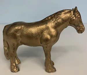 Horse Statue Brass Figure Solid Sculpture - 2 Pounds - Paper Weight Gold Color - Picture 1 of 12