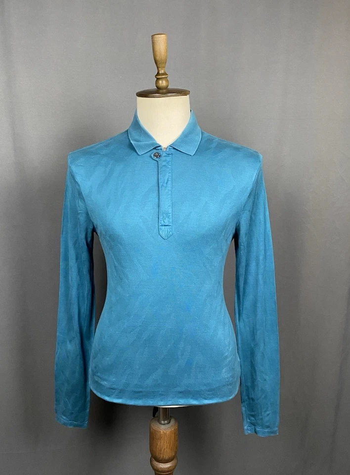 Suéter polo con cuello verde turquesa Versace Collection para hombre talla L - Imagen 1 de 4