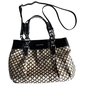 DANA BUCHMAN CANVAS (beige & brown print w black trim) TOTE CROSSBODY STRAP EUC - Picture 1 of 20