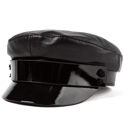 2022 Unisex Winter Genuine Leather Falt Hats Beret Peaked Cap Newsboy Army Caps - Image 1 of 4