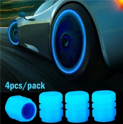4pcs Luminous Tire Valve Cap Car Wheel Dust Covers Glow In The Dark - Blue - image 1 of 3