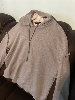 Sudadera con Capucha Cynthia Rowley Para Mujer Grande Gris Pullover Hombro Caído Volantes Sudadera Foto 1 de 4