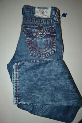 Pantalones de mezclilla True Religion para niña rectos grandes T rojos puntada gruesa azules talla 14 Foto 1 de 4