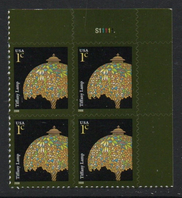 ALLY'S STAMPS US Plate Block Scott #3749A 1c Tiffany Lamp [4] MNH OG [STK] - Image 1 of 1