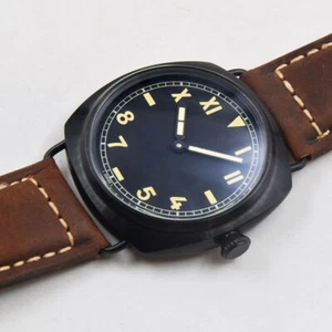 47mm Black California dial 17 jewels hand winding 6497 movment watch Military D3 - Picture 1 of 7