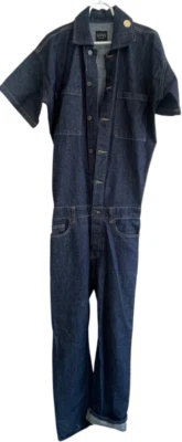 Mono Boohoo Hombre Mujer Grande Azul Denim Bolsillo Manga Corta Pierna Recta Foto 1 de 4