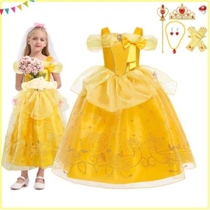 Girls Party Fancy Dress Princess Beauty and the Beast Belle Costume Cosplay Gift - Picture 1 of 15