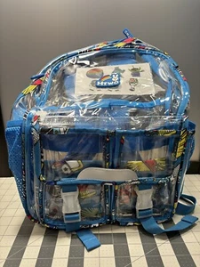 HTWO Backpack Clear Plastic Nylon Trim 17” + Toy Story Stickers Cat Keychain NWT - Picture 1 of 22