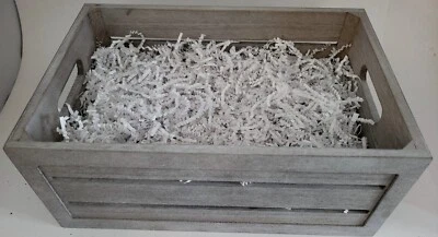 Gray Wooden Crate with Handles & White Plastic Straw 13x9x5 in, Gift Basket - Image 1 of 3