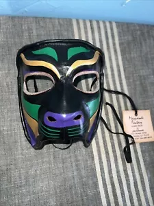 Jim Gibeault Leather Cat Mask Mardi Gras Signed Never Used Tag On It - Picture 1 of 8