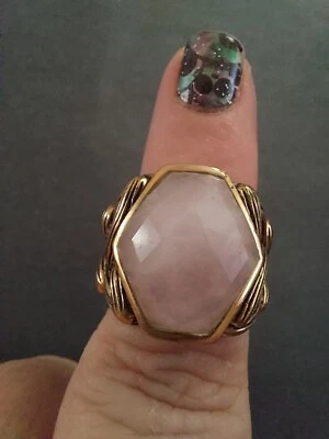 TALLA 8* 'BARBO' FACETADO CUARZO ROSA HEXÁGONO ANILLO BANDA ANCHA Foto 1 de 4