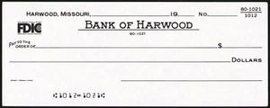 Vintage bank check BANK OF HARWOOD from Harwood Missouri unused new old stock - Picture 1 of 2