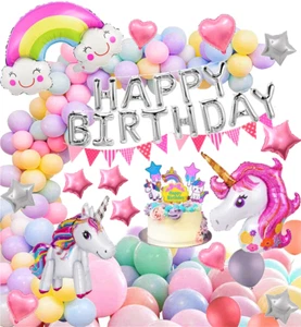 Einhorn Unicorn Set Mädchen Geburtstags Pastell Deko Ballon Fee Prinzessin Tiere - Imagen 1 de 7
