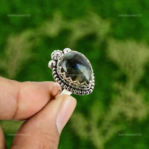 Womens day Sale 925 Silver Pear Labradorite Stone Bezel Statement Ring Jewelry - Picture 1 of 6
