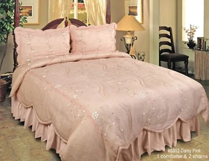 PINK King Daisy Scalloped Trim Comforter Set 3PCS Creative Linens 8312 - Picture 1 of 2