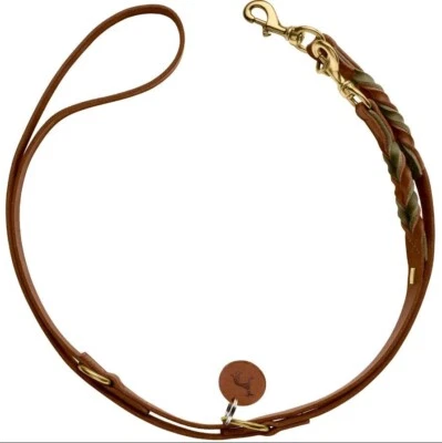 Training leash for Dog Easy Grip Leather Solid Education Duo Cognac Olive - Image 1 of 4